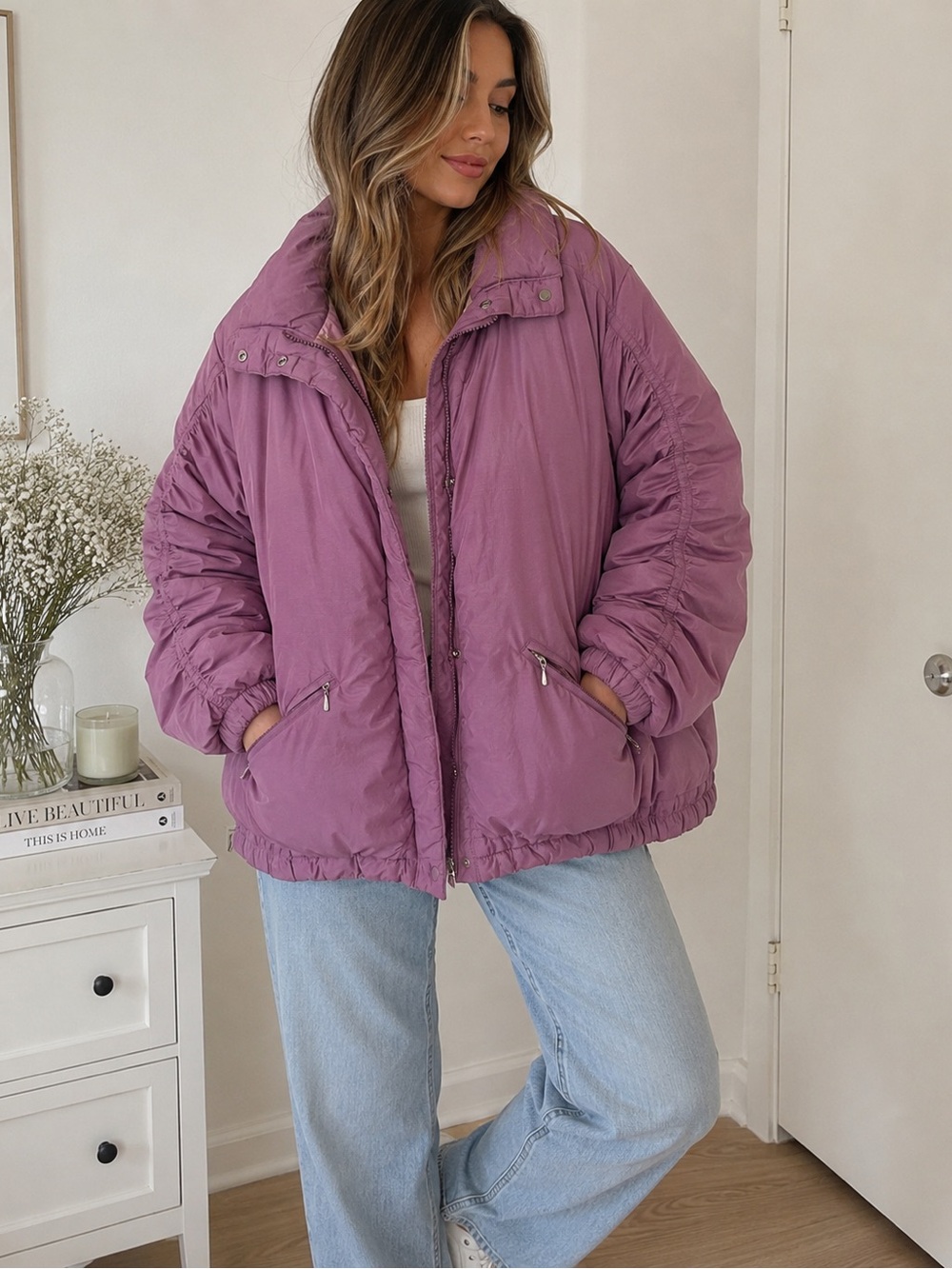 Vintage 2004 1st Down Goose Down Puffer‎ Jacket Dusty Mauve Purple Y2K Size 10